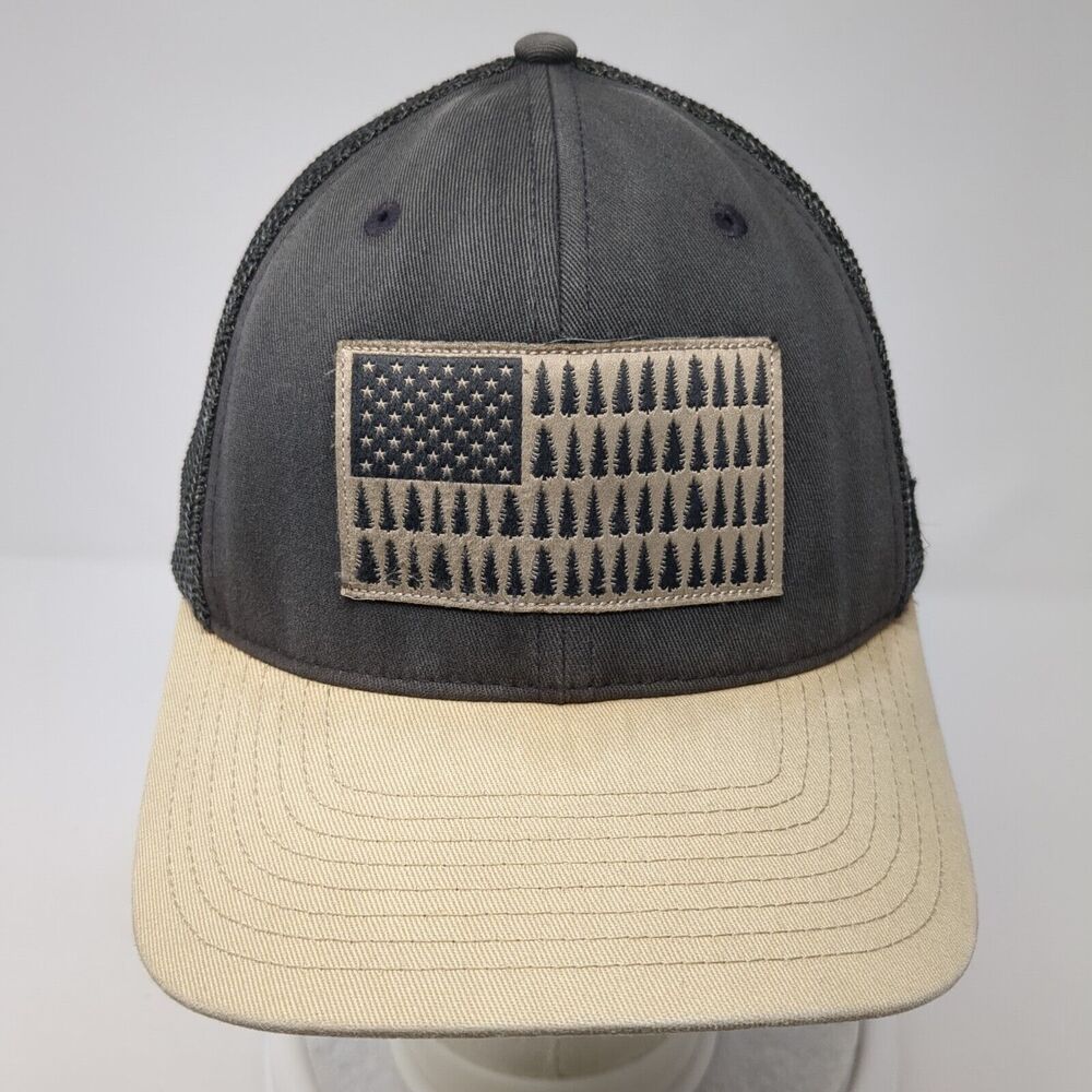 Pine Trees Usa Flag Patch Fitted Trucker Hat Gray… - image 2